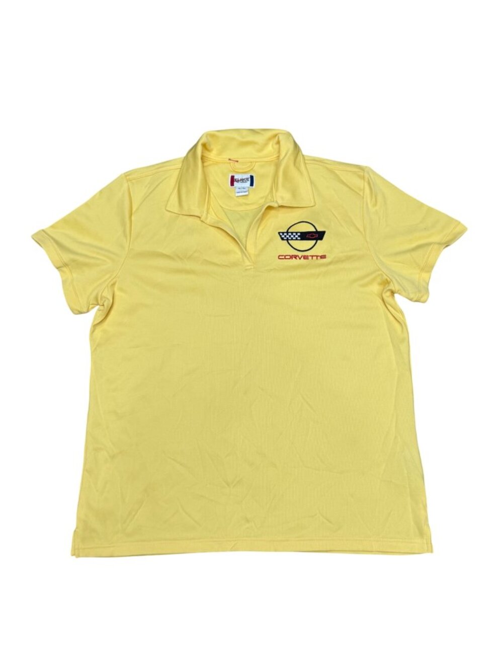 Yellow Corvette Logo Polo Shirt Clique XL CoolDry Polyester Blend Museum Mens